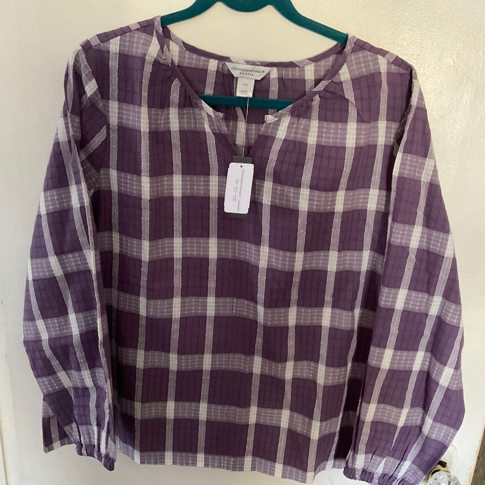 CHRISTOPHER & BANKS Petite XL Cotton Shirt Blouse